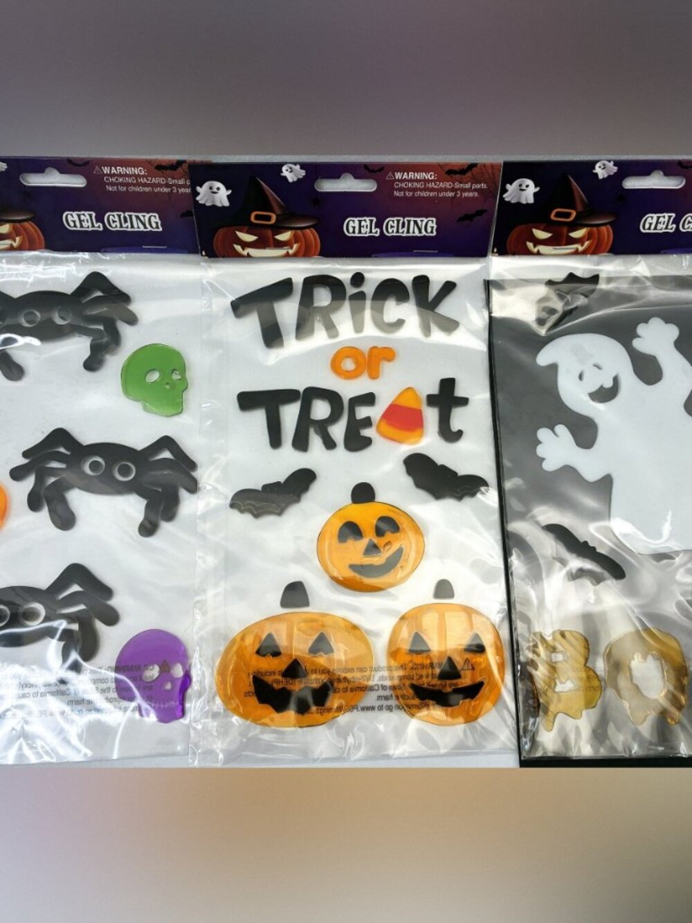 Cute Festive Halloween Window Gel Clings: Spiders, Jack-O-Lanterns, Ghosts